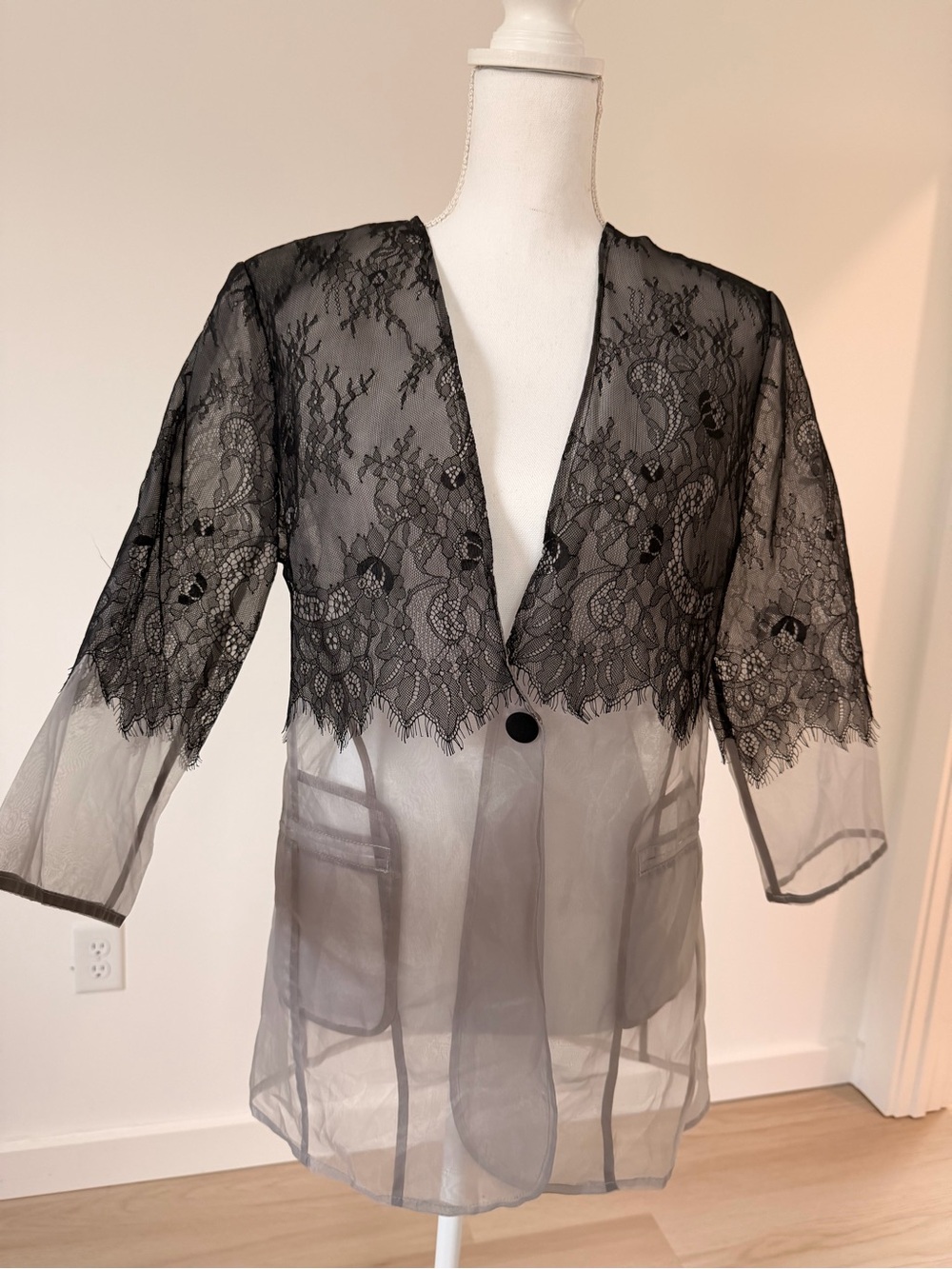 Sheer Black Lace Overlay Jacket Size M